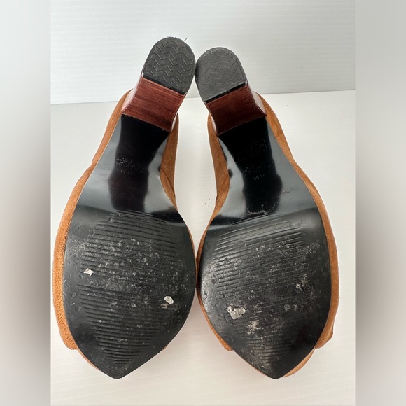 Diego Torreblanca Suede Platform Heels Brown with Wooded Like Heels Size 7.5 US - Picture 6 of 9